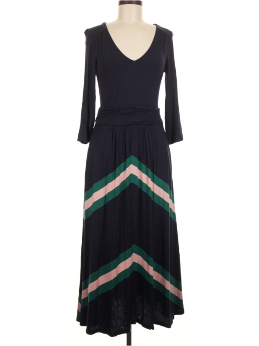 Boden Navy Maxi Dress with Green and Pink Chevron Stripes